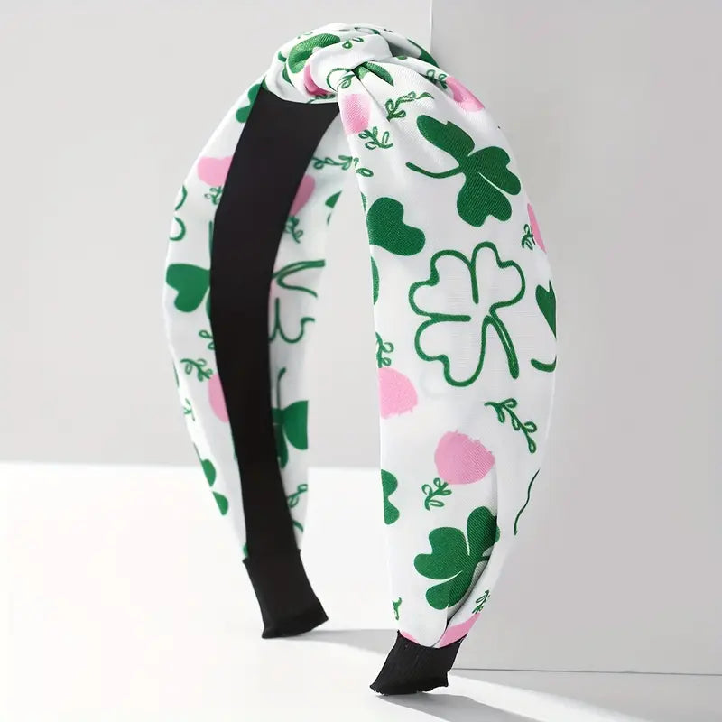Green + Pink Cloth Shamrock St Patricks Day Headband