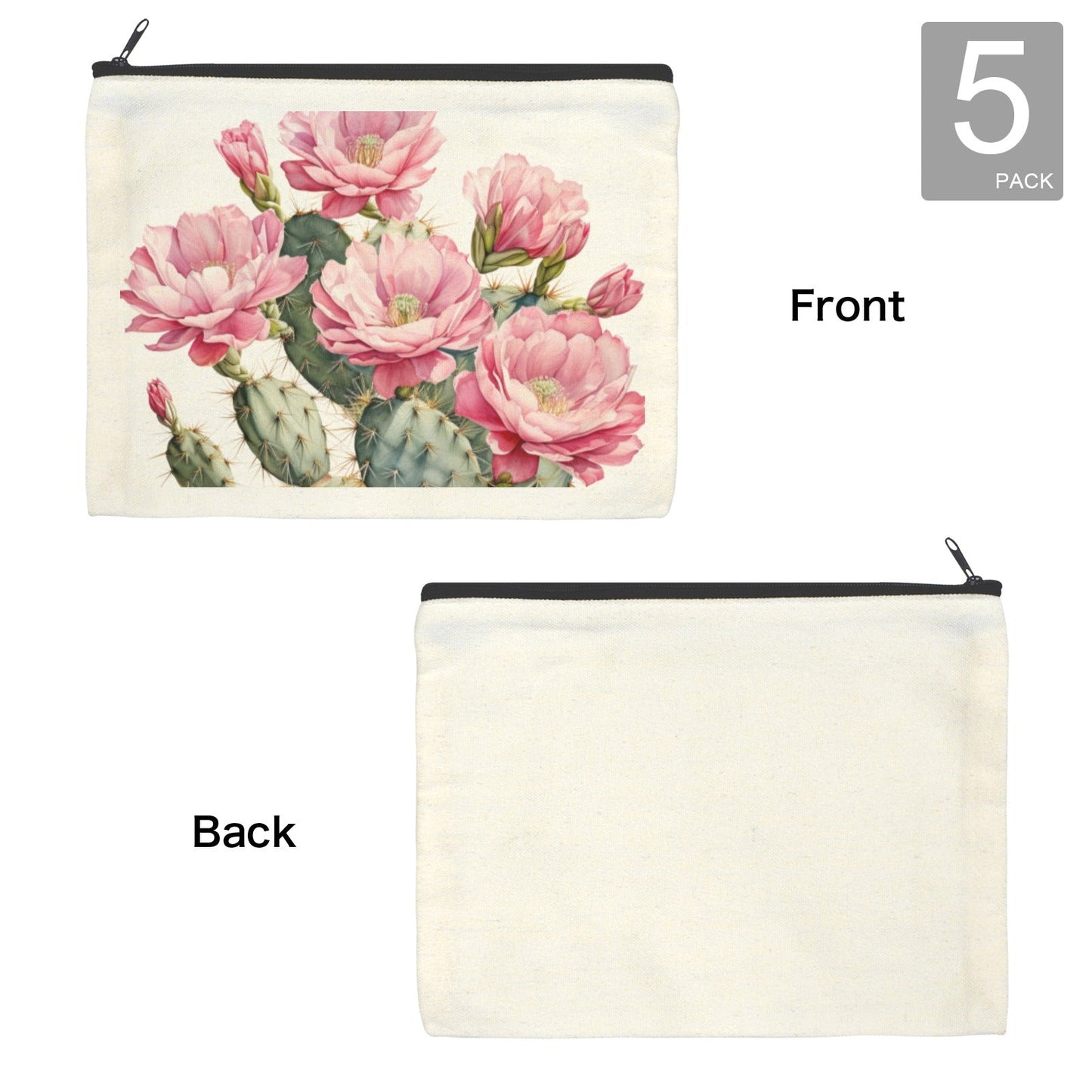 Cactus Flower Cosmetic Bag Pack of 5 Made in America