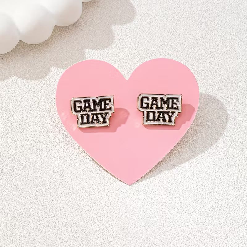 Game Day Black and White Football Stud Earrings