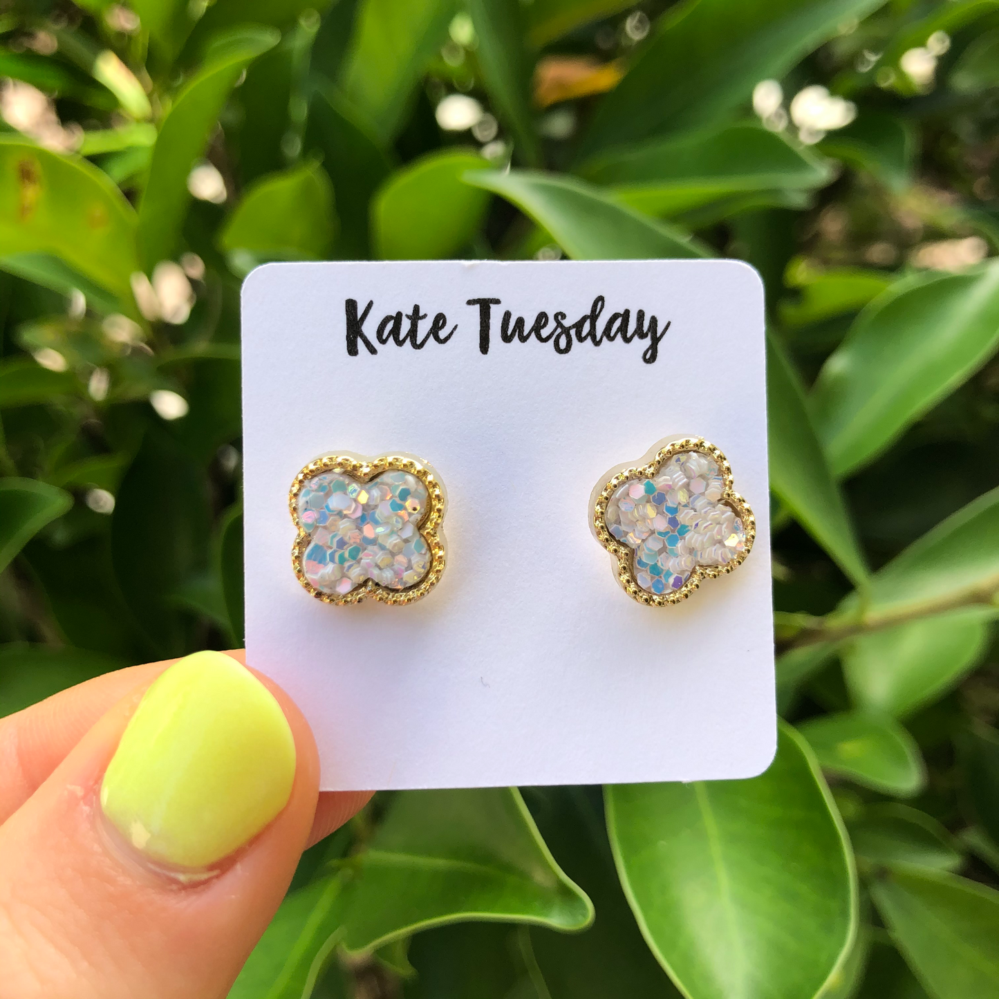 Glitter Blossom Stud Earrings - White