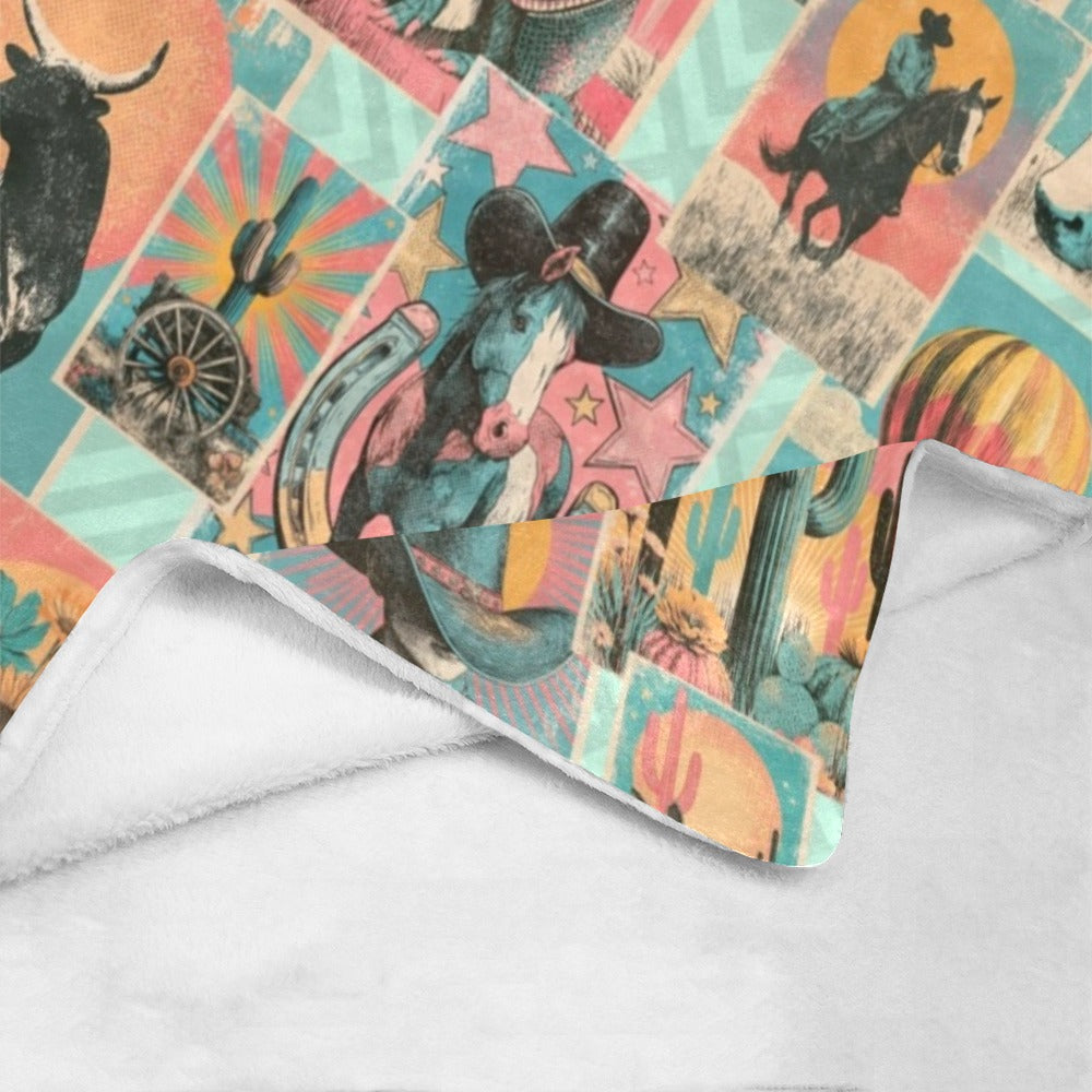 Baha Ranch Honky Tonk Kitsch Collage Throw Blanket Ultra-Soft Micro Fleece 40" x 50" Made in America