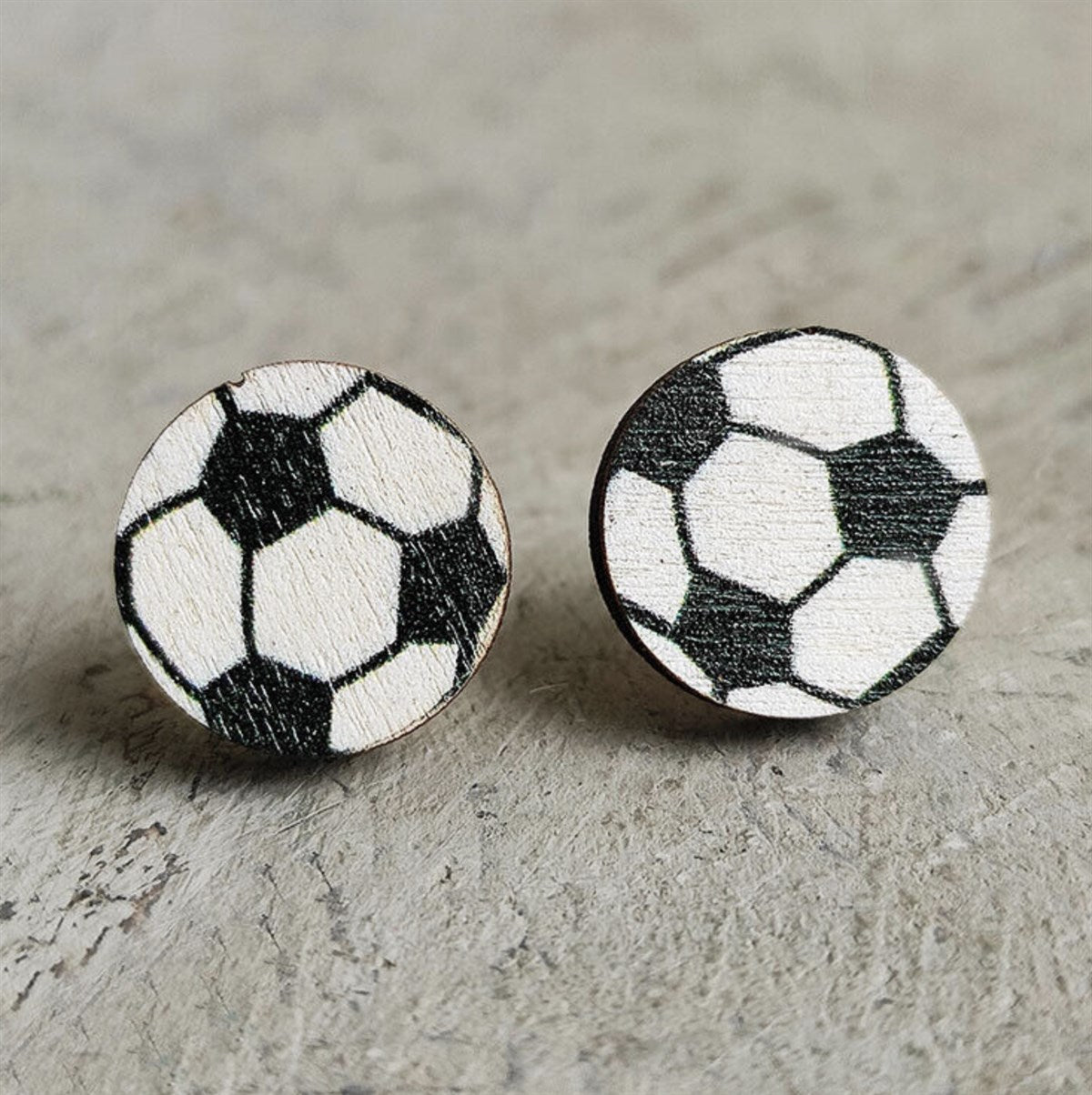 Wood Hand Painted Sports Stud Earrings