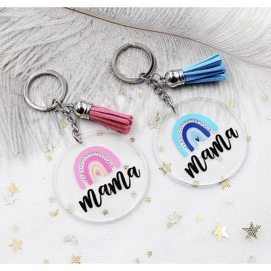 Glitter Rainbow MAMA Acrylic Keychain