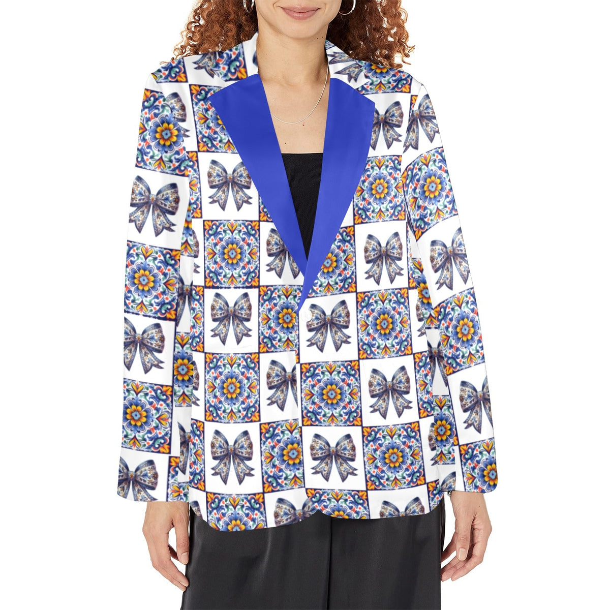 Baha Ranch Blue Bow Talavera Floral Blazer