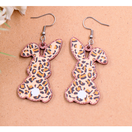 Leopard Cheetah Easter Bunny Rabbit Earrings Glitter Hanging