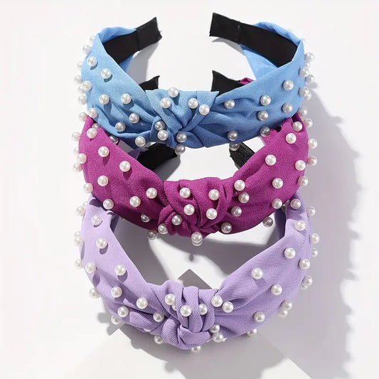 Blue Pearl Knotted Headband Pack of 3
