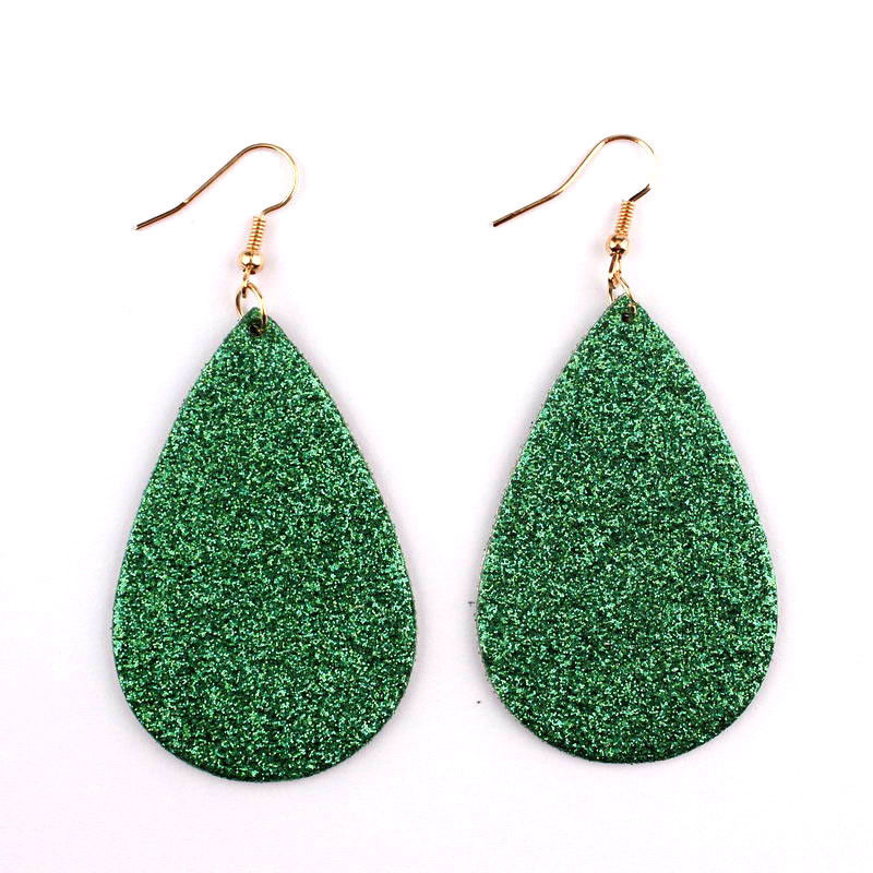 Green Glitter Teardrop Earrings