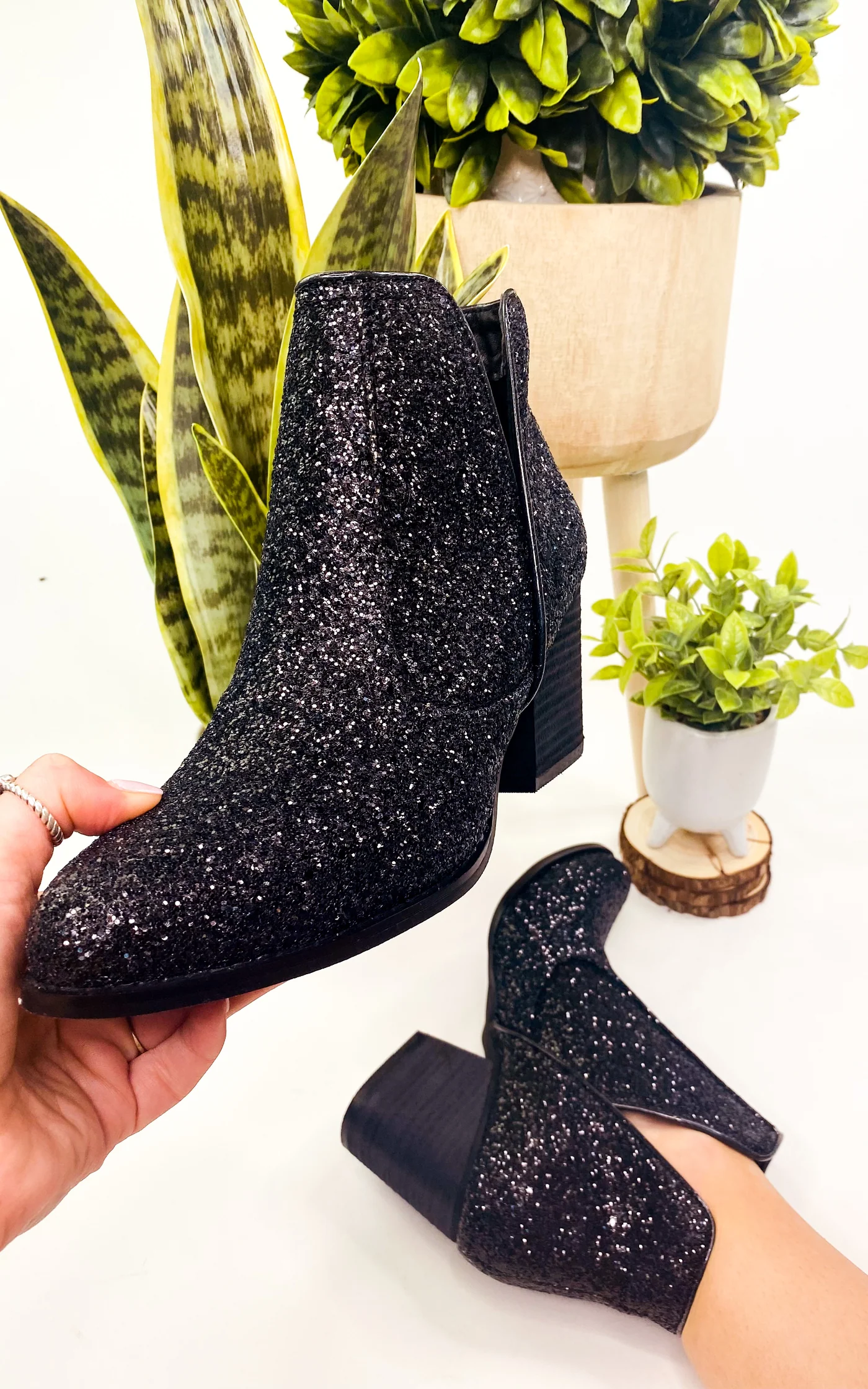 Fiera Glitter Booties in Black by Not Rated
