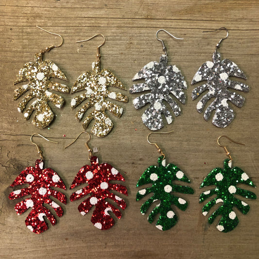 Glitter Leaf Holiday Earrings