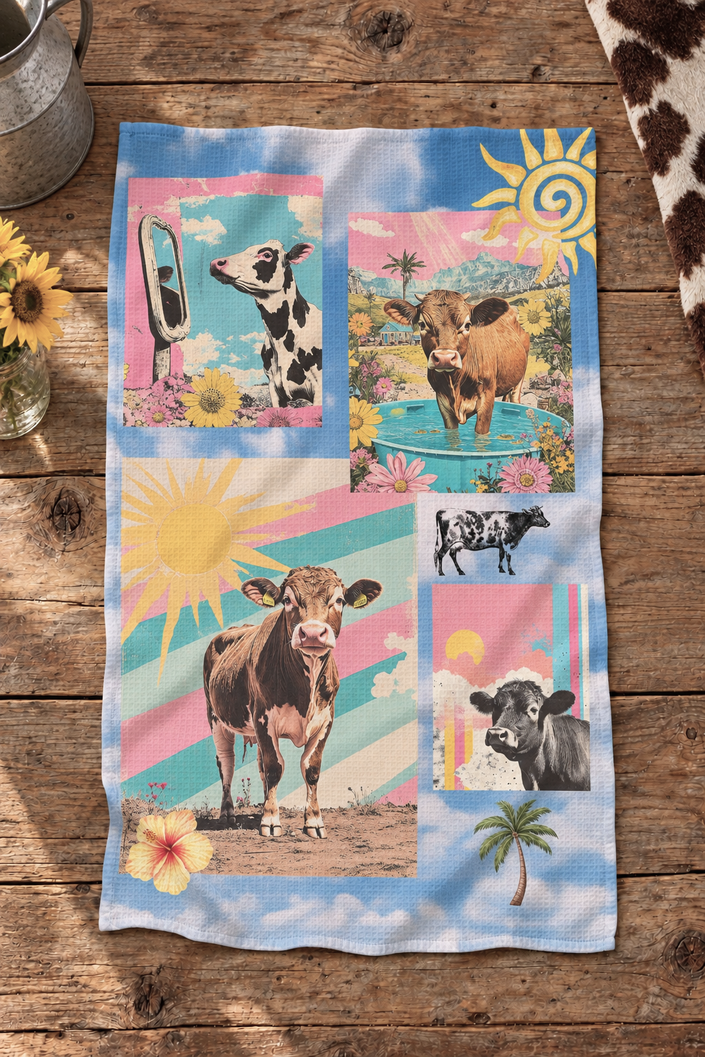 Baha Ranch Summer Cows Set of 2 (same) Kitchen Dish Towels Made in America