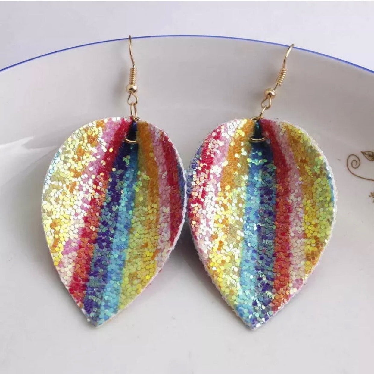 Ombre Striped Glitter Folded Teardrop Earrings Tie Dye