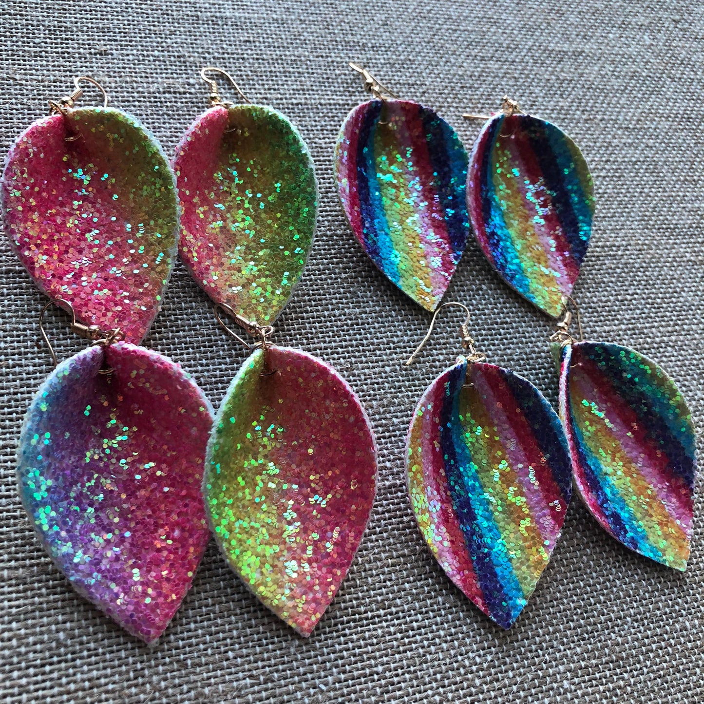 Ombre Striped Glitter Folded Teardrop Earrings Tie Dye