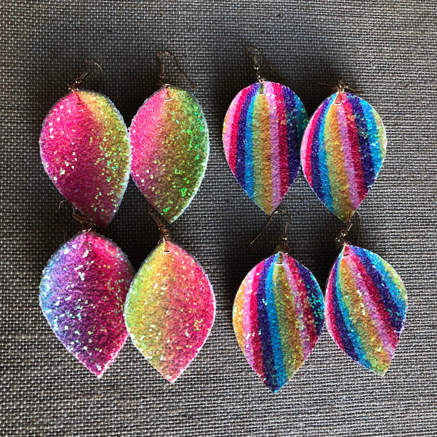 Ombre Striped Glitter Folded Teardrop Earrings Tie Dye