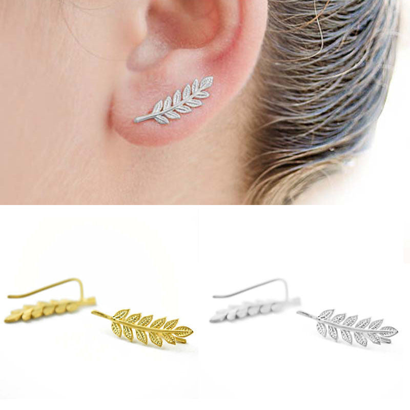 Leaf Crawler Earrings silver + gold