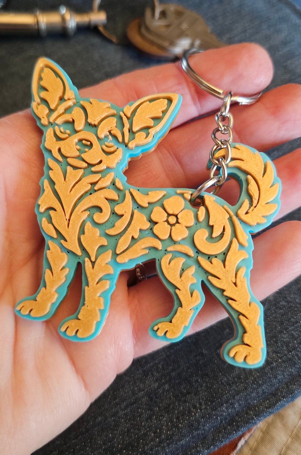 3D Print Chihuahua Tooled Keychain Made in America