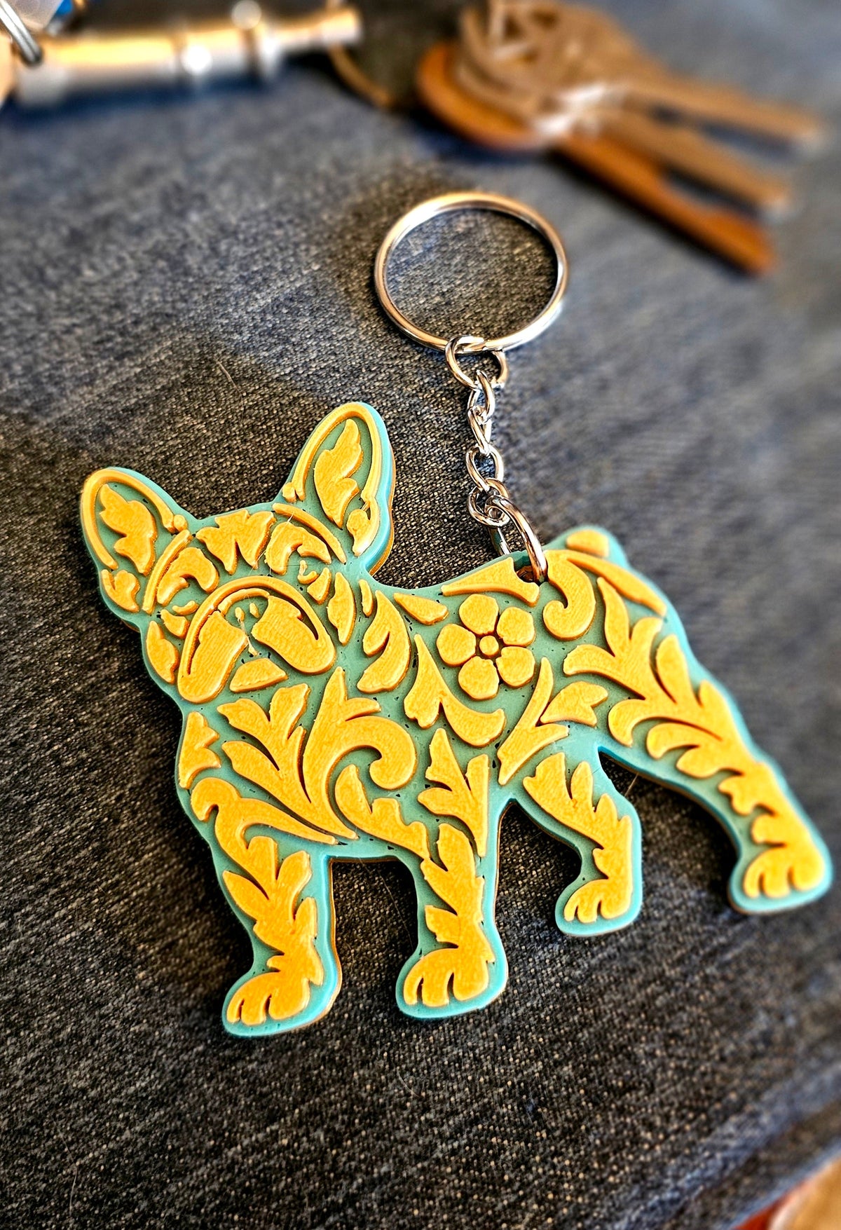 3D Print Frenchie French Bulldog Tooled Keychain Made in America