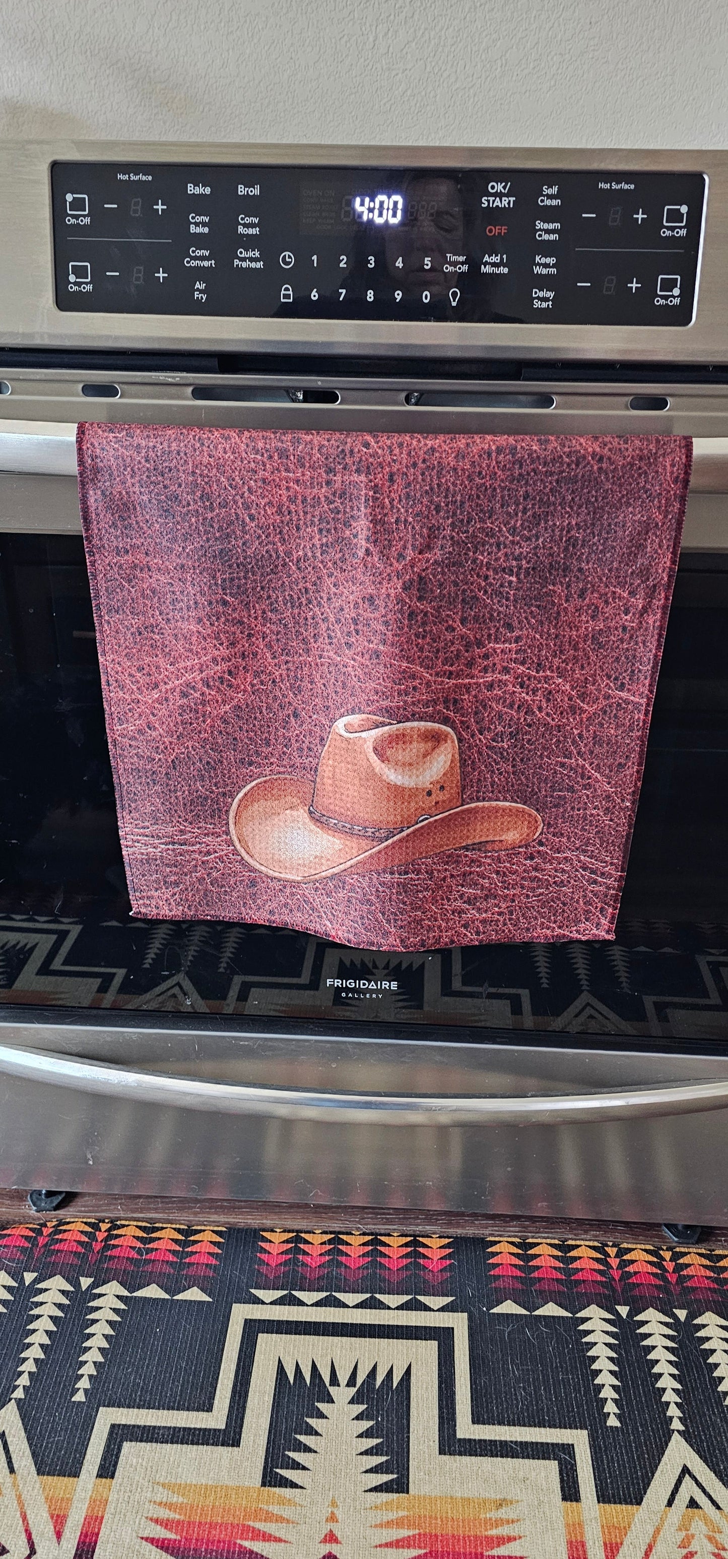 Monogrammed Initial Western Leather Look Saddle Longhorn Cowboy Cowgirl Kitchen Dish Towels Made in America