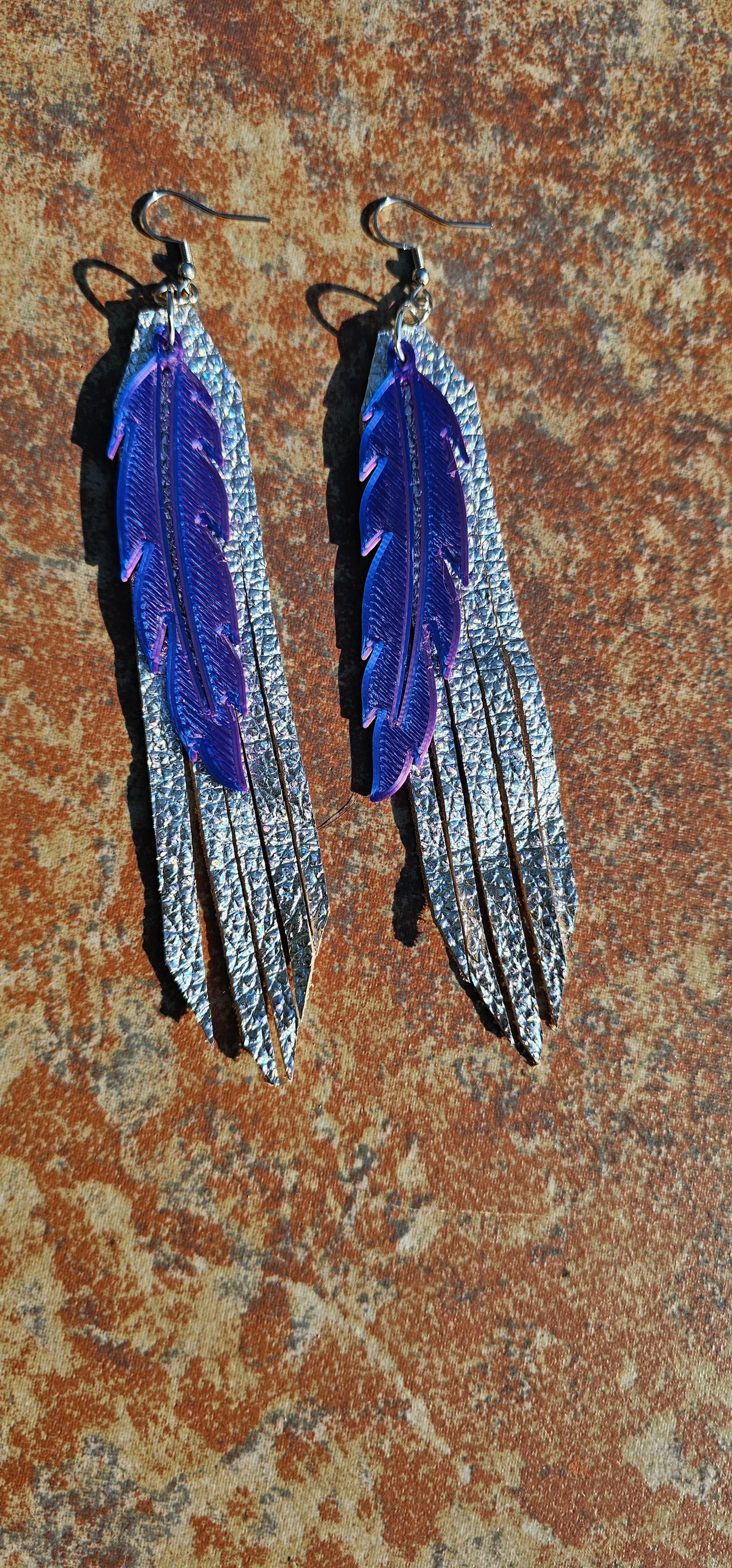 3D Printed Feather Leather Fringe Earrings Made in America
