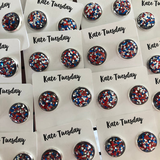 Red White Blue Glitter Stud Earrings