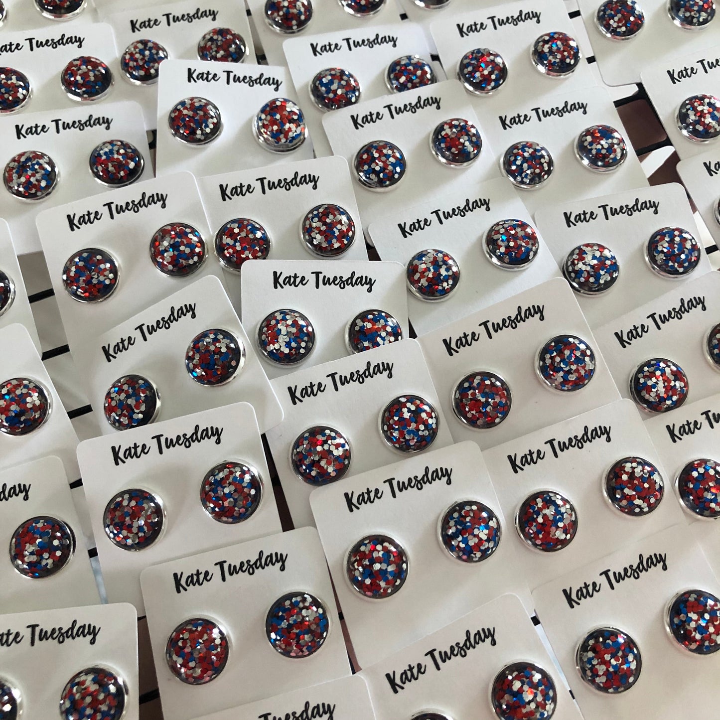 Red White Blue Glitter Stud Earrings