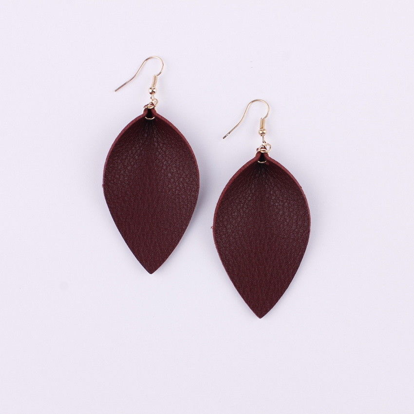 Fall Folded Pinched Leaf Leather Drop Earrings