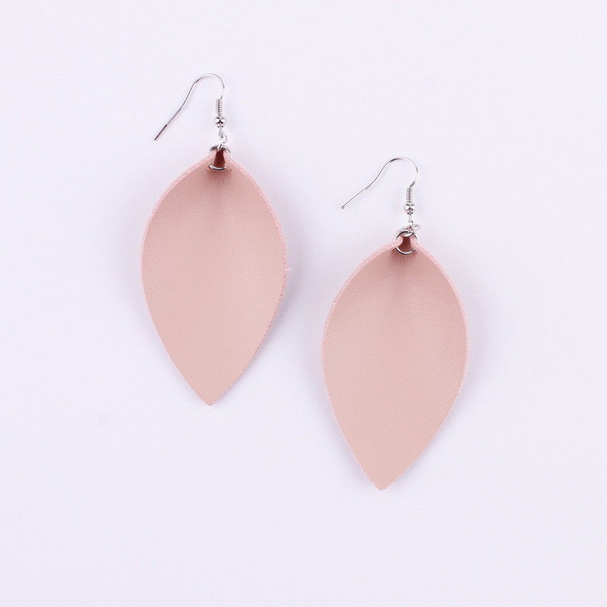 Fall Folded Pinched Leaf Leather Drop Earrings