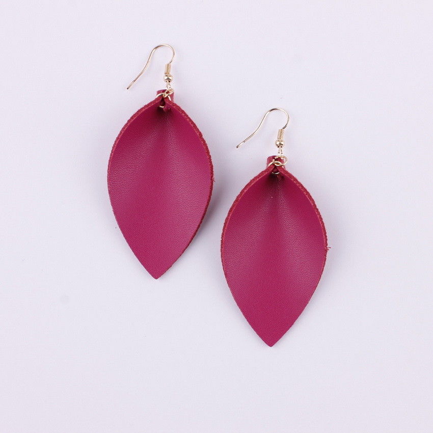 Fall Folded Pinched Leaf Leather Drop Earrings
