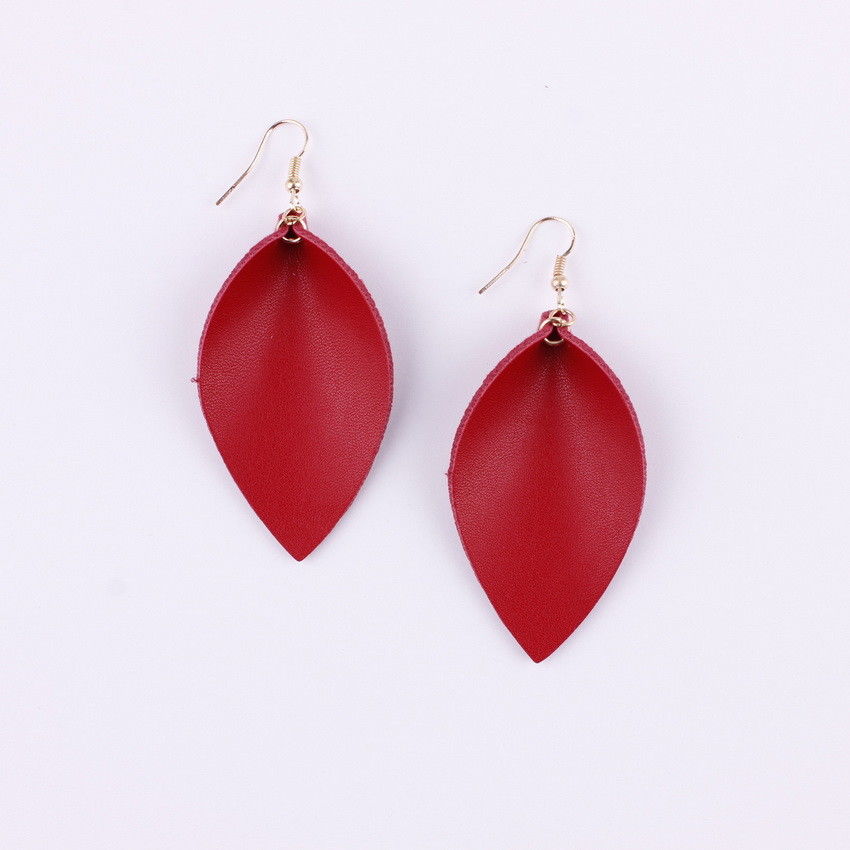 Fall Folded Pinched Leaf Leather Drop Earrings