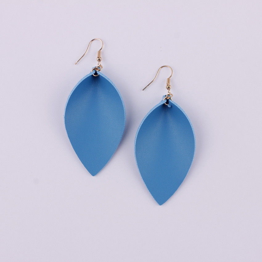 Fall Folded Pinched Leaf Leather Drop Earrings