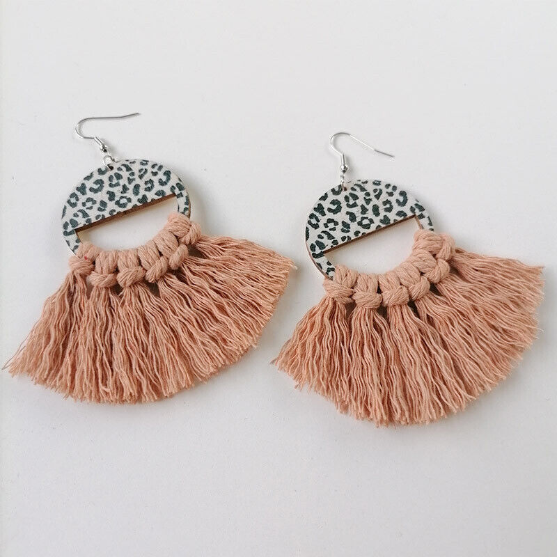 Cheetah Wood Tassel Fall Earrings
