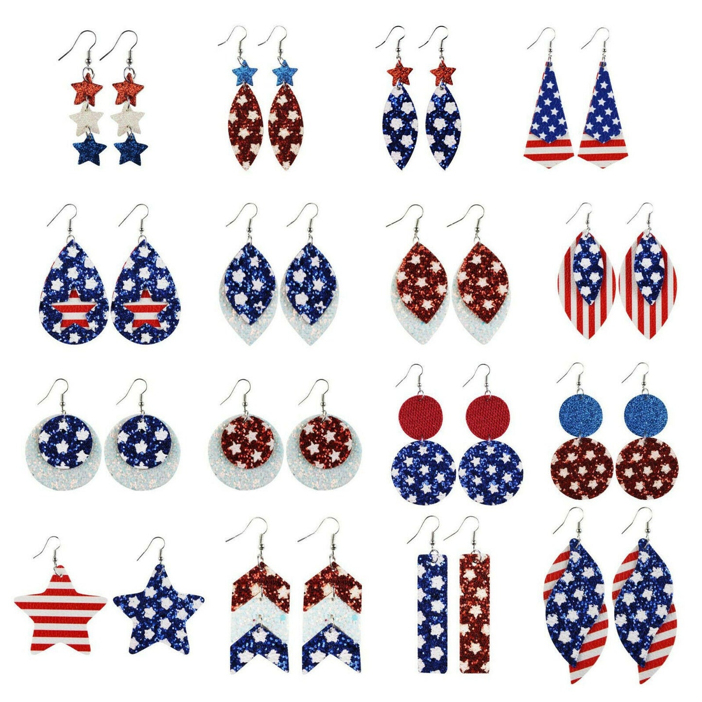 Patriotic 4th Of July Glitter and Leather Earrings