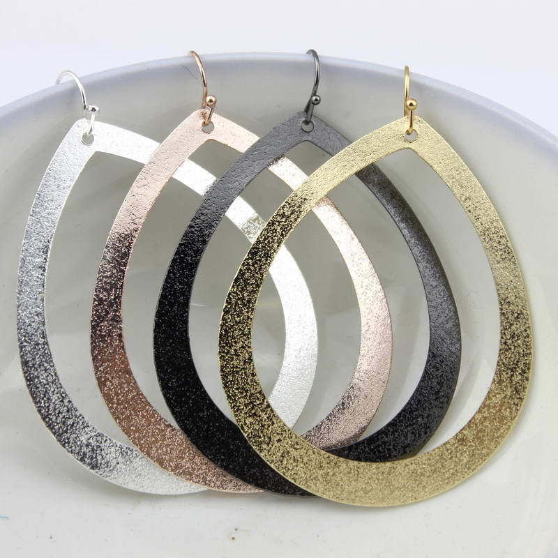 Metallic Metal Open Teardrop Earrings
