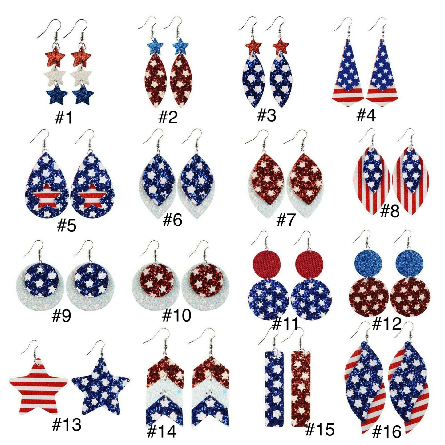 Patriotic 4th Of July Glitter and Leather Earrings