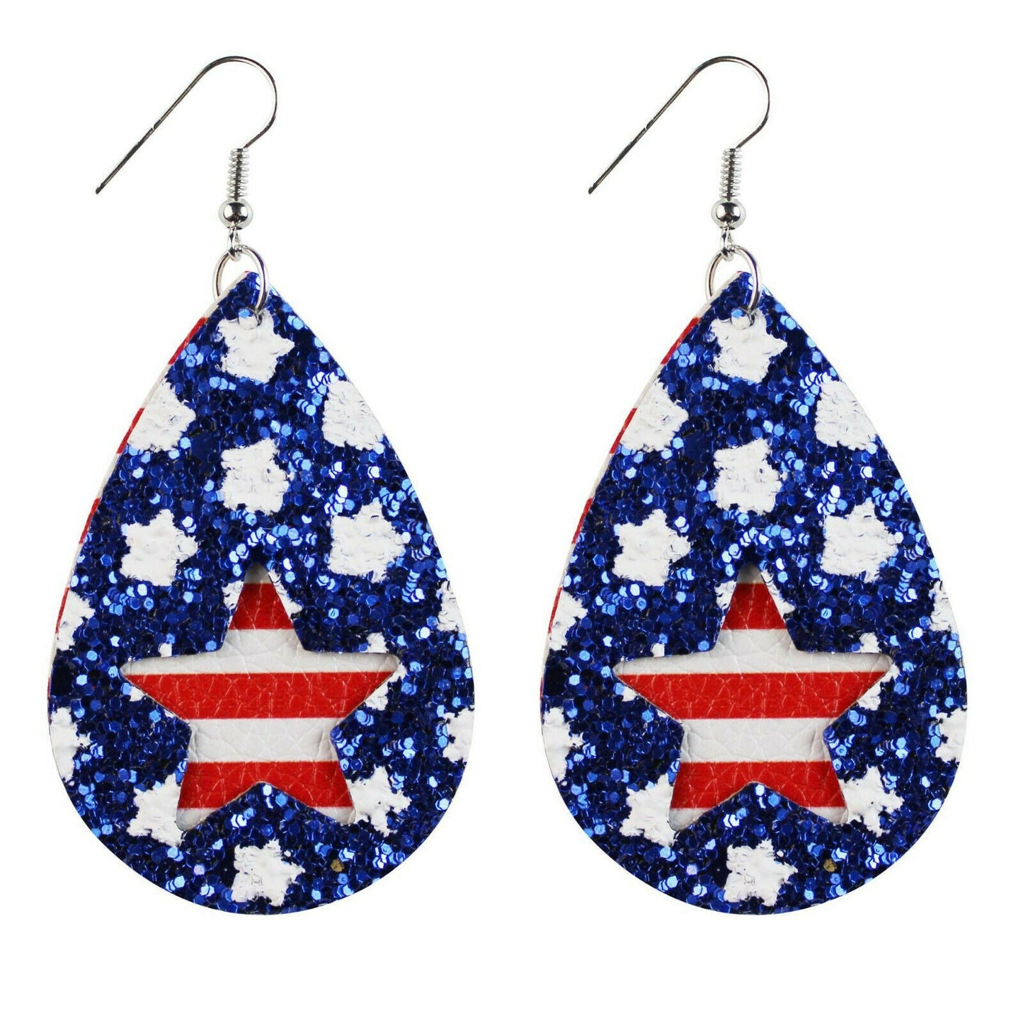 Patriotic 4th Of July Glitter and Leather Earrings
