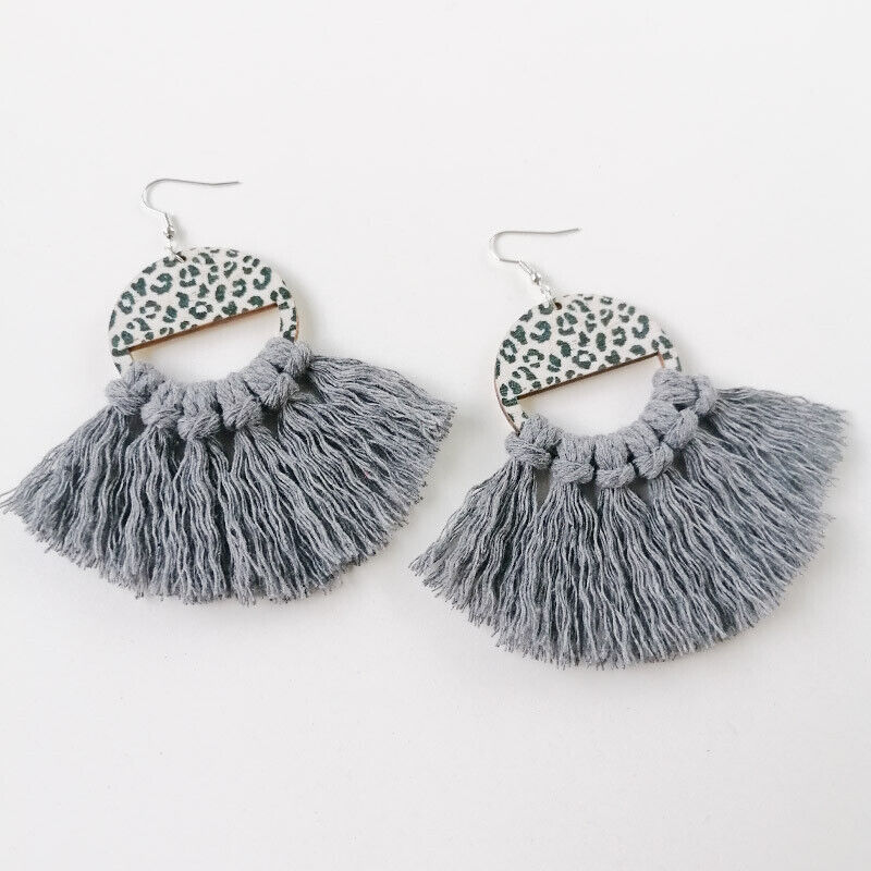 Cheetah Wood Tassel Fall Earrings