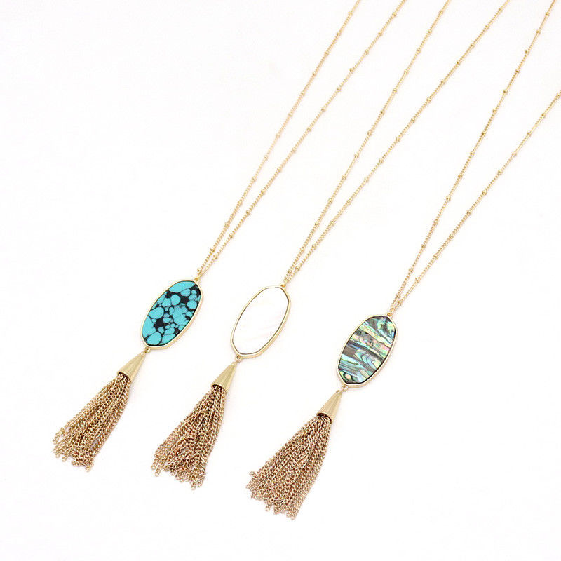 Abalone Shell Necklaces with Gold Tassel