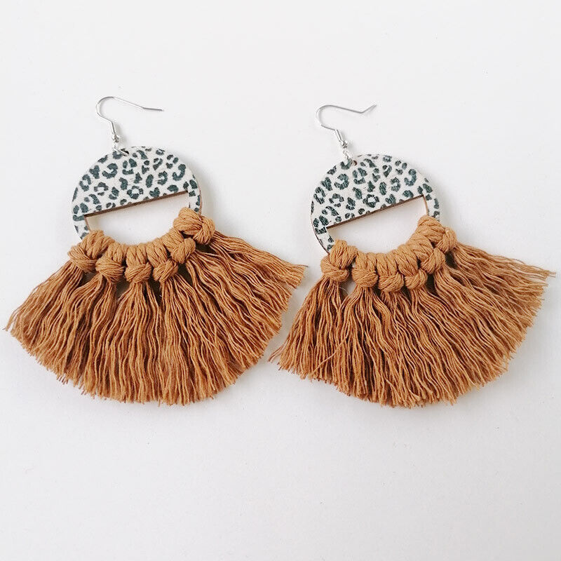 Cheetah Wood Tassel Fall Earrings