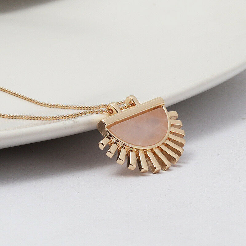 Pink Gold Natural Stone Fan Necklace