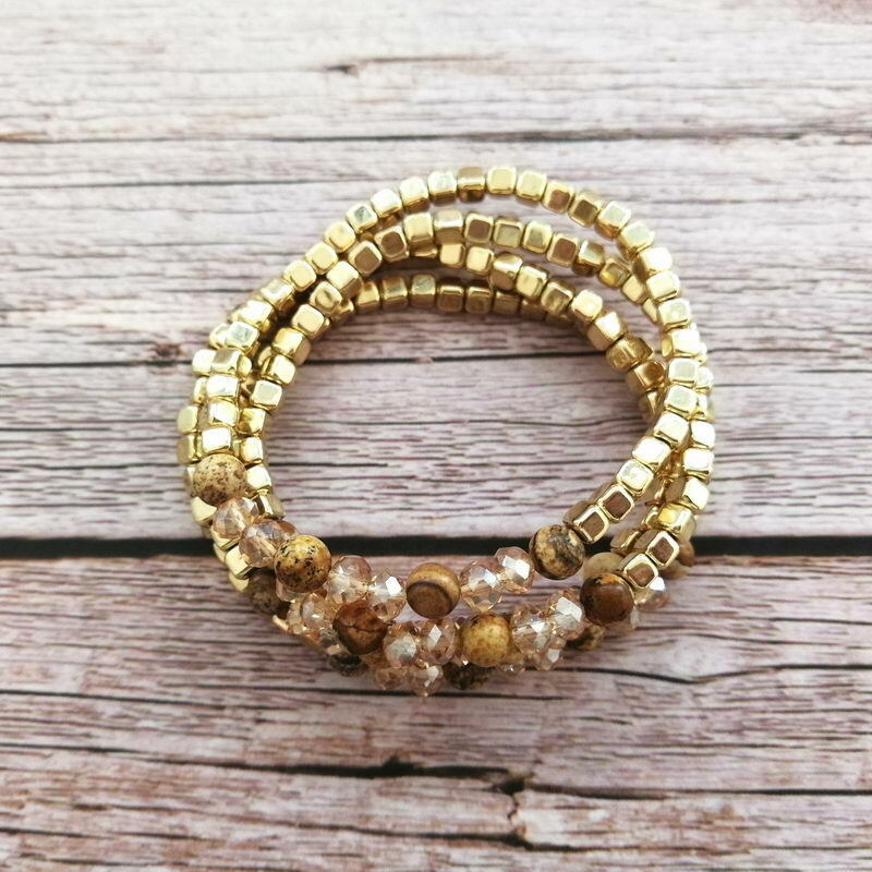 Fall Brown Gold Stretchy Bracelet Set