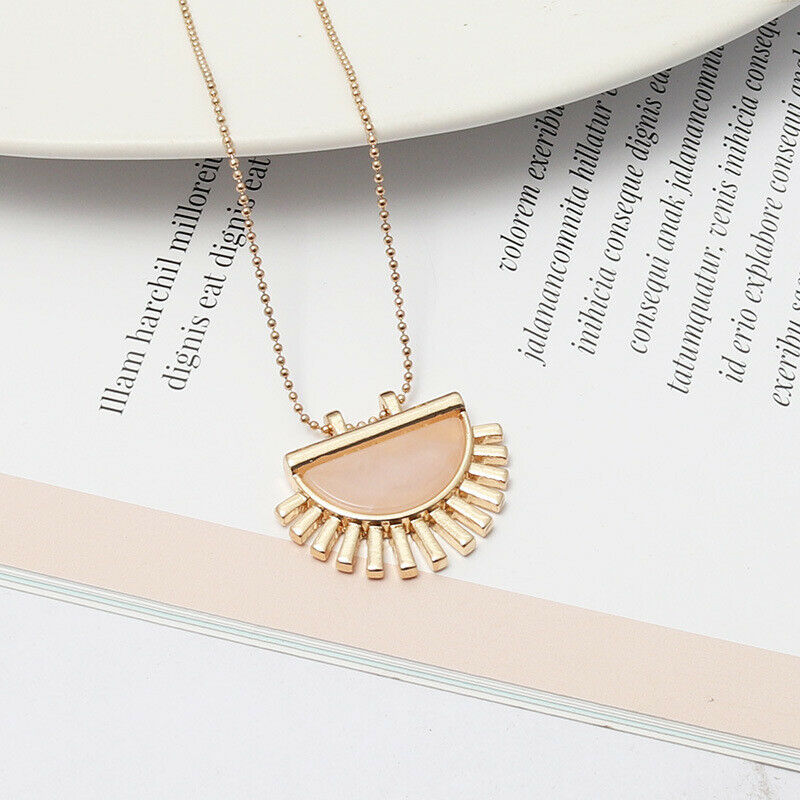 Pink Gold Natural Stone Fan Necklace