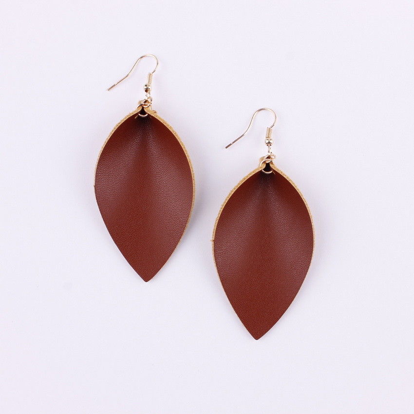 Fall Folded Pinched Leaf Leather Drop Earrings
