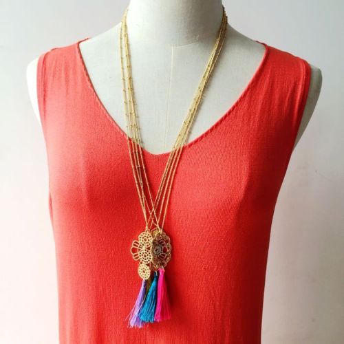Metal Lace Gold Tassel Necklaces