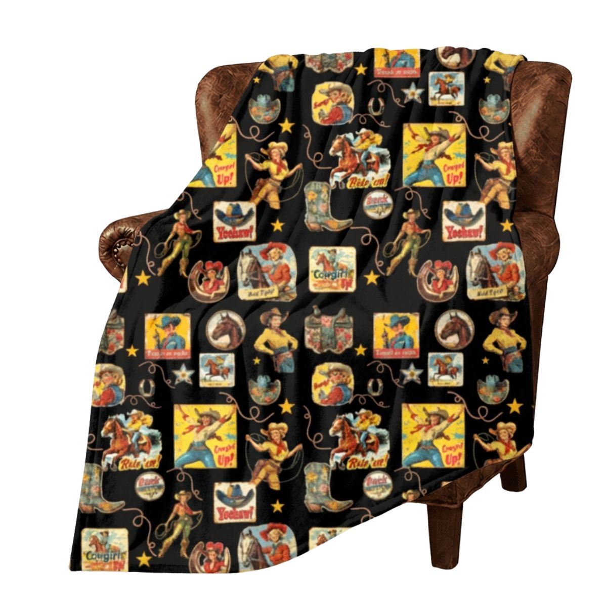 Vintage Cowgirl Collage Micro Fleece Throw Blanket 60" x 80" Made in America