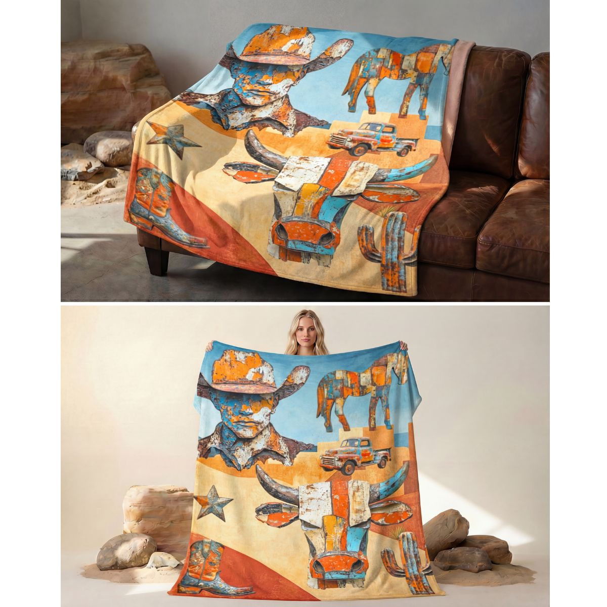 Western Ways Rustic Throw Blanket 60x80 Ultra-Soft Micro Fleece Made in America